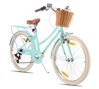 KEANO Poppy Bicicleta Infantil de 24 Pulgadas para niñas de 7 a 11 años, Bicicleta para niñas de 24 Pulgadas con 7 velocidades y Cesta, Verde