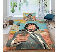 Keanu Reeves Funda Nórdica 3D Impresión John Wick para Dormitorio Funda De Edredón Y Funda De Almohada Microfibra con Cremallera Juego De Ropa De Cama 2 Piezas Single（135x200cm）