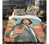 Keanu Reeves Funda Nórdica Familiar Y Niños Funda De Edredón 3D Impresión John Wick con Cremallera Y Funda De Almohada Microfibra Juego De Ropa De Cama 3 Piezas Super King（260x220cm）