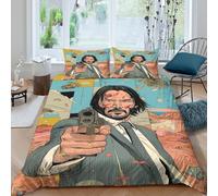 Keanu Reeves Funda Nórdica Familiar Y Niños Funda De Edredón 3D Impresión John Wick con Cremallera Y Funda De Almohada Microfibra Juego De Ropa De Cama 3 Piezas Double（200x200cm）