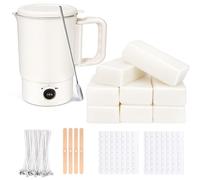 KEARLGMBH Fundidor de Cera Eléctrico 800ml - Kit Completo para Hacer Velas con 8 Cubos Bianca da 60 G, 100 Mechas, 100 Adhesivos, Soportes y Cuchara