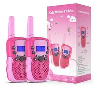 Kearui Walkie Talkie Niños, 2 Pack Walkie Talkie para Niños 8 Canales LCD Pantalla VOX Larga Distancia 3KM, Linterna Incorporado Juguete, Regalos para Niños de 3-12 años(Rosado)