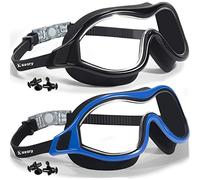 Keary Paquete de 2 gafas de natación antivaho para adultos, hombres, mujeres y jóvenes, protección UV, espejo sin fugas, marco grande, visión transparente, gafas de agua para piscina, máscara