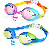 Keary Paquete de 2 gafas de natación para niños pequeños y niñas, niños, jóvenes, antivaho, impermeable, protección UV, sin deslumbramiento, visión clara, lentes planas, gafas de piscina de agua con 3 piezas de nariz