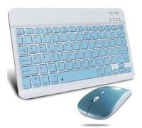 KeautFair portátil inalámbrico Bluetooth conjunto teclado y ratón QWERTY US diseño recargable tranquila 1200 DPI ajustable Viajar Windows/iOS/Android PC/ordenador portátil/iPad/Smartphone(azul)