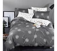 KEAYOO Juego de cama reversible 155 x 220 cm de algodón para invierno hasta verano - Gris y blanco - Diseño de dientes de león - 100 % algodón suave al tacto - Con cierre de cremallera
