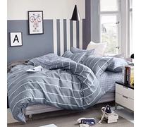 KEAYOO Juego de ropa de cama de 155 x 220 cm, color gris, para invierno hasta verano, blanco a rayas, 100% algodón, con cremallera, 2 piezas