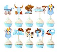 Keaziu 36 piezas Un pequeo vaquero est en camino Cupcake Toppers Cowboy Riding HorseShoe Sombreros de vaquera Tema occidental Feliz cumpleaos