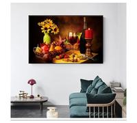 KEBIA 1 pieza bodegón vino y frutas grandes carteles artísticos de pared para cocina decoración del hogar carteles impresiones en lienzo pintura al óleo dormitorio 70x100cm sin marco