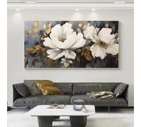 KEBIA 1 pieza dos flores doradas blancas pintura sobre lienzo arte de la pared carteles de flores de hojas doradas para la imagen de la sala de estar para la decoración del hogar 60x120 cm sin marco