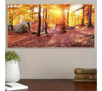 KEBIA 1 pieza sin marco paisaje de otoño impresiones en lienzo carteles, romántico bosque de hojas de arce lienzo arte de la pared, ilustraciones pintura de pared baño 50x100 cm sin marco