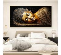 KEBIA Estatua de Buda acostada dorada reclinada moderna, pintura en lienzo, arte de pared, carteles e impresiones artísticos en lienzo para decoración de sala de estar, 70x140cm sin marco