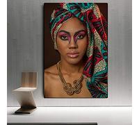 KEBIA Pintura de retrato de diadema india de mujer africana sobre lienzo carteles e impresiones cuadro de arte de pared para decoración para sala de estar 35x50cm sin marco
