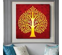 KEBIA Pósteres e impresiones de budismo moderno, pintura en lienzo, pintura decorativa dorada abstracta para sala de estar, decoración del hogar, 50x50cm sin marco