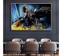 KEBIA Vintage mujer sexy piano violonchelo pintura al óleo impresión sobre lienzo música arte figura carteles e impresiones para la decoración de la pared de la sala de estar 60x80cm sin marco