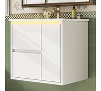 Kebnor 61 x 46,5 x 57 cm, lavabo montado en la pared, completamente lacado, lámpara de sensor de radar LED, bisagras de cierre suave, lavabo integrado, blanco.