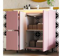 Kebnor 76 x 47 x 89 cm, tocador de baño independiente, completamente lacado, lámpara de sensor de radar LED, bisagras de cierre suave, lavabo integrado, diseño de pie alto, rosa.