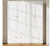 Kebnor Armario de 2 puertas con cajones, armario de almacenamiento para dormitorio, mueble de habitación infantil, con barra para colgar, tiradores de cerámica de colores, color blanco, superficie