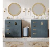 Kebnor Armario para lavabo con 3 cajones y estante lateral, armario para baño con mucho espacio, bisagras de cierre suave y lavabo de cerámica (azul, 76,5 x 46,5 x 84,5 x 2)