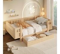 Kebnor Cama de plataforma 90 x 200 con rejilla de protección alta y dos cajones grandes, color madera