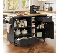 Kebnor Carrito de comedor moderno y sencillo con cajones y armarios de almacenamiento, encimera de madera marrón claro, adecuado para familias modernas (129 x 46 x 92 cm), color negro