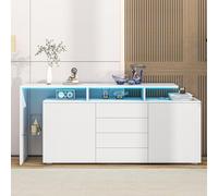 Kebnor Cómoda con LED, mueble de salón en color blanco brillante, armario de salón, armario de pie, mueble de TV, pared de salón, tablero alto, armario multiusos, armario buffet comedor