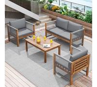 Kebnor Juego de muebles de jardín, con cojines cómodos, conjunto de asientos, muebles de terraza, sofá doble, 2 sillones y mesa, mesa y mesa al aire libre, mesa y sillas, aspecto de rata, acacia, gris