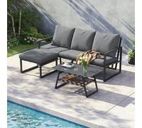 Kebnor Juego de muebles de jardín, esquinero, sofá, mesa de café, reposapiés, tubo de acero galvanizado, mesa de cristal, adecuado para jardines, piscinas y otros exteriores, color gris