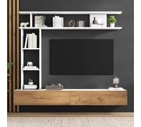 Kebnor Juego de pared para TV con vitrinas, incluye tabla de TV, estantería de pie y estantería de pared, mueble de TV para salón, mueble de TV, de pie y colgante, TV de hasta 80 pulgadas, color