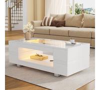 Kebnor Mesa de Centro LED Blanca con Control de Aplicación Bluetooth para Sofá y Salón, Adecuada para Fiestas, Oficina, Sala de Estar