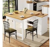Kebnor Mesa de comedor extensible de 120 a 197 cm, giratoria 360°, con botellero y estantes para aperitivos, puertas magnéticas, soporta hasta 60 kg, color blanco