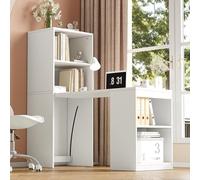 Kebnor Mesa plegable multifuncional que combina escritorio y armario en un diseño, cuatro compartimentos de almacenamiento para una organización eficiente, alta capacidad de carga, color blanco, 130 x