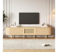 Kebnor Moderno mueble de TV con diseño redondo y puerta de estor, de MDF, con cajón, para televisores de hasta 75 pulgadas, adecuado para salón y comedor, 180 x 40 x 40 cm, color madera