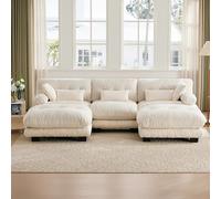 Kebnor Sofá modular, cómodo sofá esquinero, tela de terciopelo y diseño ergonómico, sofá grande de 5 plazas, acolchado 100% de espuma viscoelástica, construcción robusta y cómodos reposabrazos (beige)