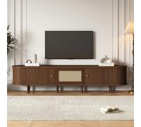 Kebnor Soporte de TV ovalado de madera de nogal oscuro, diseño de ratán de 180 cm, patas ajustables, capacidad de carga de 30 kg