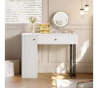 Kebnor Tocador con espejo LED, 1 cajón, 1 puerta, iluminación LED de 3 colores, tamaño: 100 x 116 x 40 cm (sin taburete)