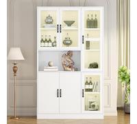 Kebnor Vitrina blanca, estanterías con puertas, estanterías de pie para libros, aparador de cocina grande, armario de despensa, estantería de lujo con luz LED, armario de vitrina con estantes (120 x