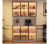 Kebnor Vitrina, vitrina de pie con 6 puertas de armario, zona de almacenamiento libre, armario alto, vitrina de cristal con LED, armario de salón de 120 cm de ancho, armario multifunción, armario