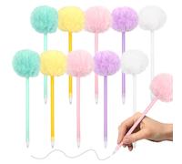 Keboyoe 10 Piezas Bolígrafos con Pompón Colorido Lindos Bolígrafos Esponjosos de Felpa Bolígrafo de Pompón Bonitos Bolígrafo de Felpa 0.7mm Rollerball Pluma para Niños Oficina Escuela Papelería
