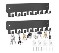Keboyoe 2 Piezas Porta-Llaves de Pared Viene con 8 Garfios Portallaves Colgador de Llaves mural Sostén Para Llaves de Metal Gancho mural para Hogar Oficina Salones(Negro)
