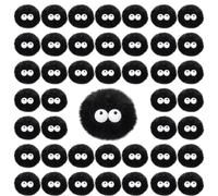 Keboyoe 40 Piezas Pompones Negros, 5 cm Pequeños Pompones Esponjosas, Ojos de Elfos, Bolas de Peluche Pompon para Pelo, Gorro, Bricolaje, Llavero, Decoraciones de Halloween