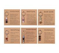Keboyoe 6 Piezas Llavero de Cristal Natural Llavero de Piedras Naturales con Tarjeta Llaveros Piedra lunar Llaveros con Piedras Curativas Como Regalo para Aliviar los Miedos,Aliento Inspiradores