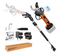 Kebtek Tijeras de podar eléctricas de 40 mm, inalámbricas, con barra de extensión, motor sin escobillas de 18 V, 2 unidades, batería recargable, pantalla LCD (KT940 + juego de barras)