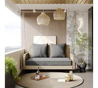 KecDuey Columpio de jardín, columpio de jardín, juego de muebles de jardín para exteriores, ratán beige, cojín de asiento gris, 2 asientos, con cojín de asiento y cojín de respaldo, extraíble y