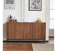 KecDuey Cómoda 150cm, aparador de roble oscuro veteado, armario decorativo estilo Mid-Century Modern, 3 puertas, diseño 3D ondulado, estantes ajustables, seguridad contra vuelcos - elegante