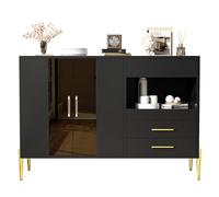 KecDuey Cómoda de 120 cm, aparador, ligero, lujoso, moderno, con puerta de cristal de color verde azulado, tiradores de cristal acrílico para comedor y salón, patas de hierro doradas galvanizadas