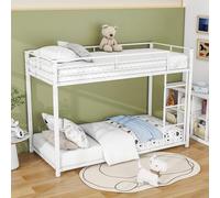 KecDuey Litera de 90 x 200 cm con escalera en ángulo recto, cuna y cama juvenil con protección contra caídas, marco de metal, literas de hierro en forma clásica, color blanco, WX000125