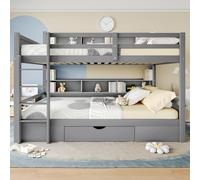 KecDuey Literas 90x200cm, camas para niños de madera, estructura de litera con somier de muelles, cajones y compartimentos para adultos, cama para niños (Gris, 90 x 200cm)