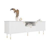 KecDuey Mueble para TV con compartimentos abiertos y cajones, 170 x 36 x 54,5 cm, mueble bajo para TV con dos puertas, superficie estructural lacada, bisagras de cierre suave (blanco)