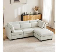 KecDuey Sofá de 3 plazas, sofá esquinero en forma de L, diseño moderno, muebles tapizados, sofá de salón, sofá de esquina con reposapiés, con función de dormir (beige)